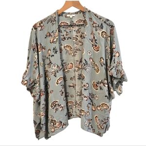 Maurices Light Blue Floral Elbow Sleeve Open Front Kimono One Size